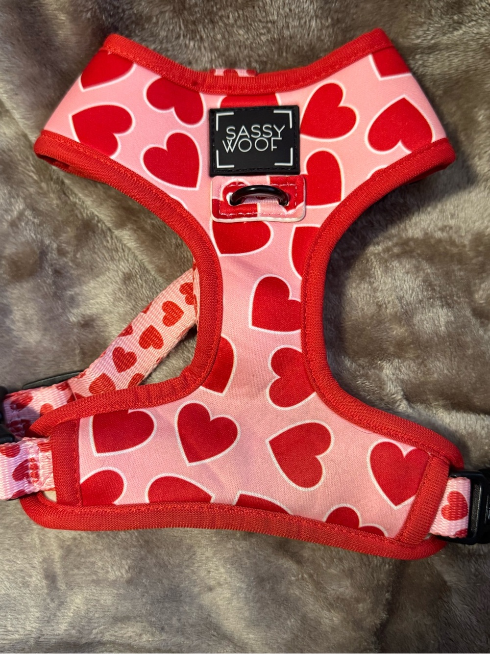 Sassy Woof Red & Pink Reversible Heart Dog Harness